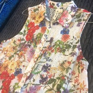 Vibrant Color Floral Sheer Button down